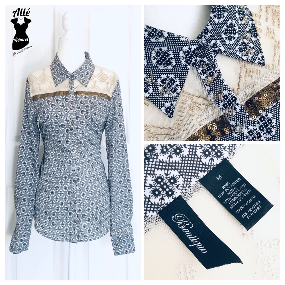 Black and Gold Button Up Blouse: country western bling